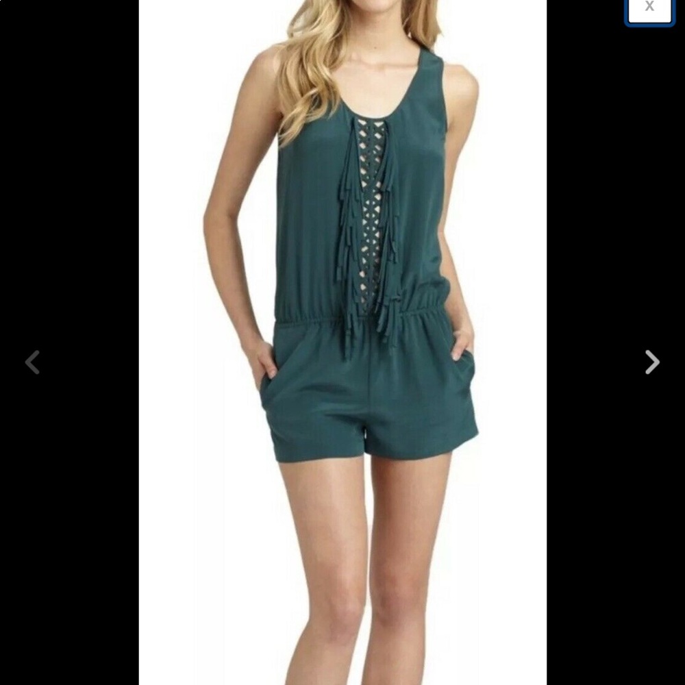 BCBG MaxAzria Fringe Green Silk Romper